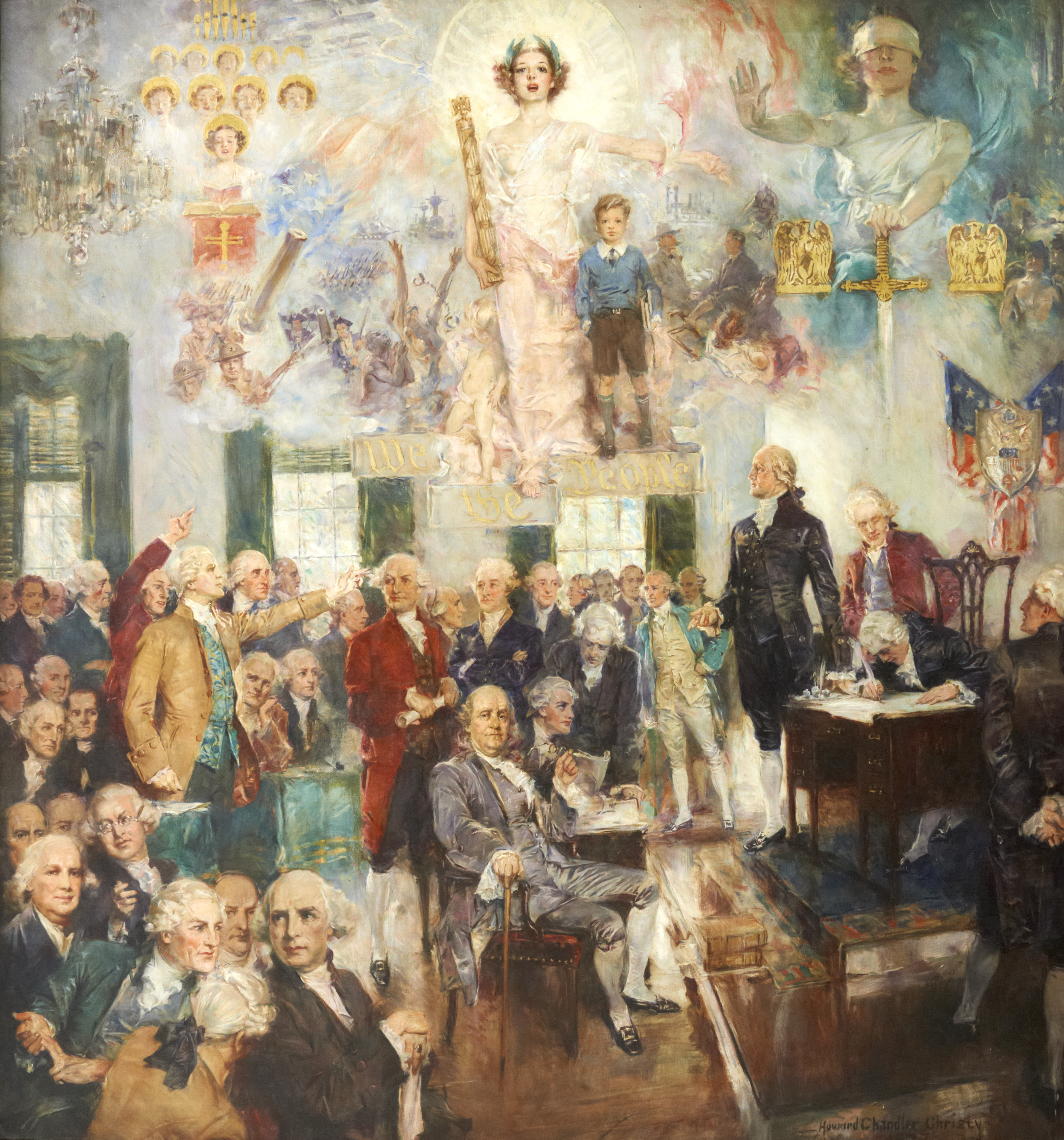 Historic Americana: 'Signing Of The Constitution' Framed Canvas Print By Howard Chandler Christy, 19x30