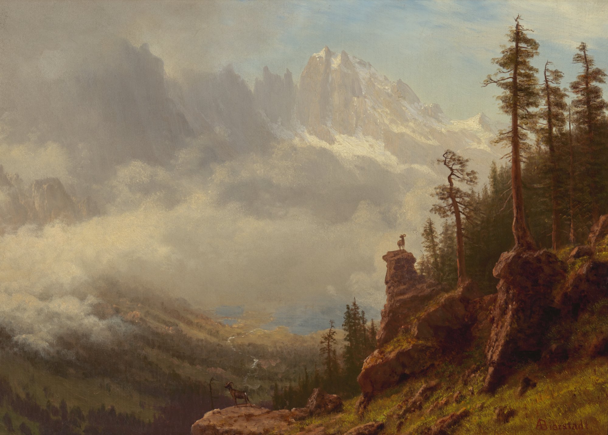 Tableau Toile Sierra Nevada Morning Par Albert Bierstadt - Impression Encadrée USA
