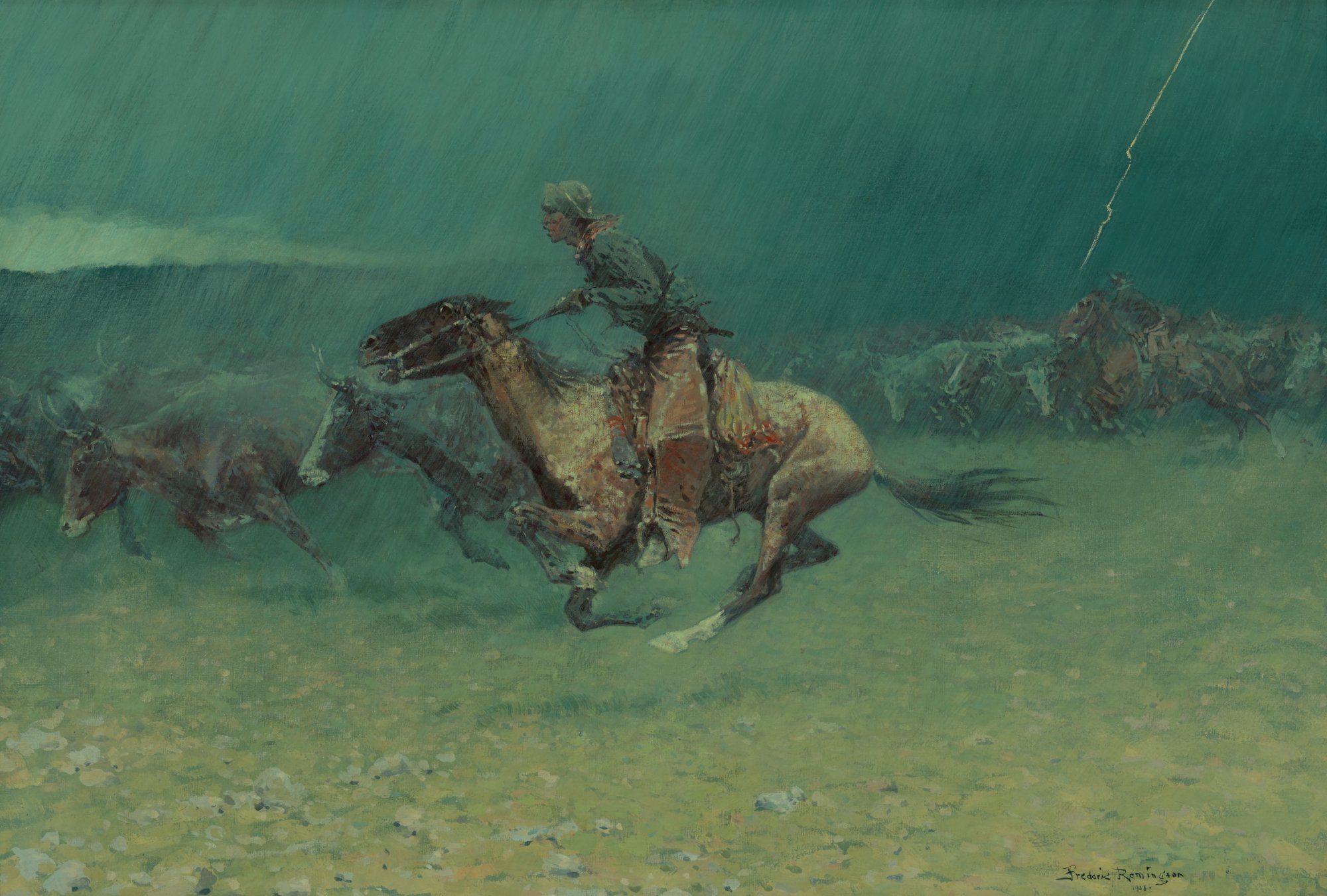 競馬　馬　フレデリック・レミントン画集 The Stampede / Frederic Remington - Gilcrease Museum Online