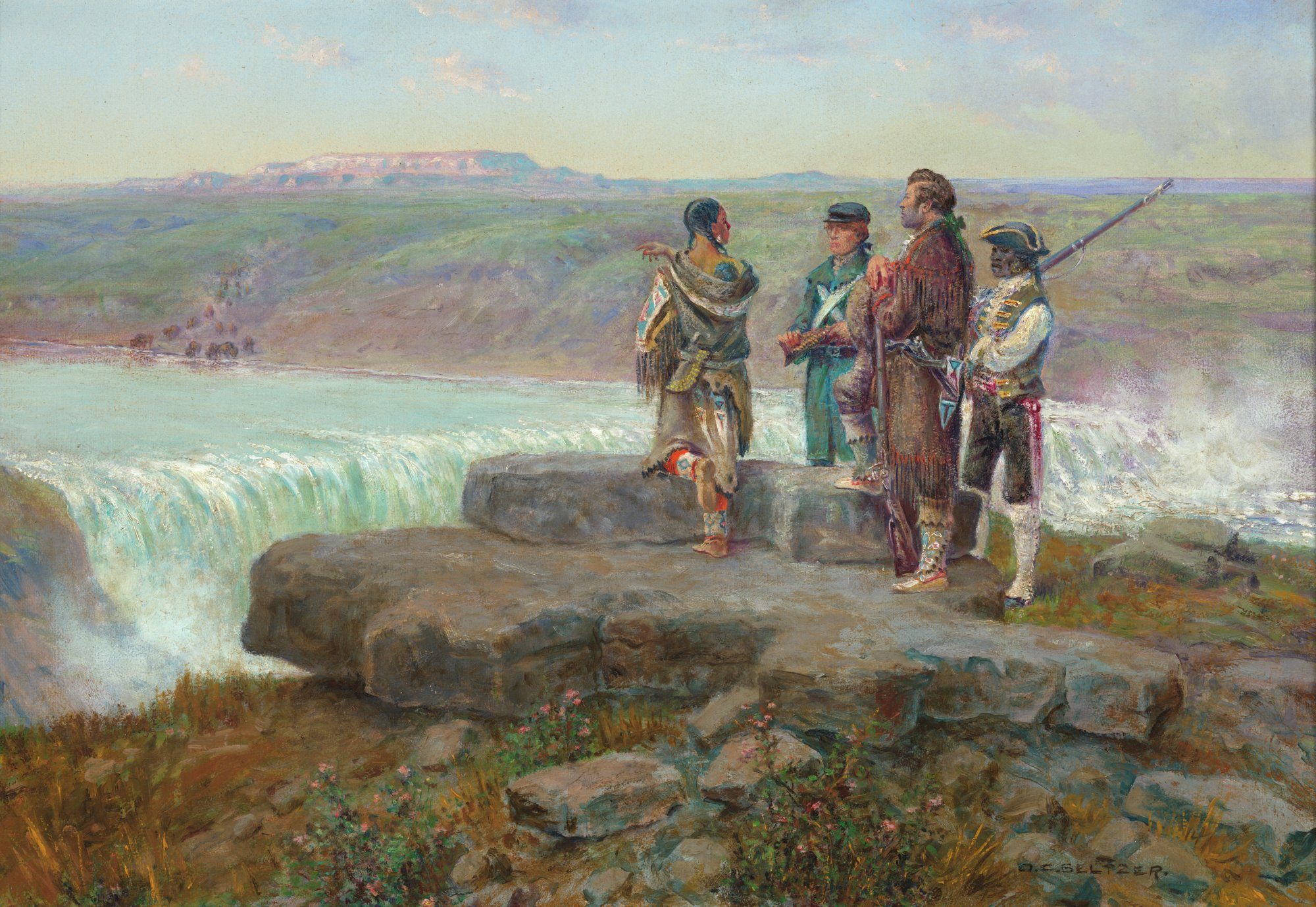 Lewis and Clark with Sacajawea at the Great Falls of Missouri